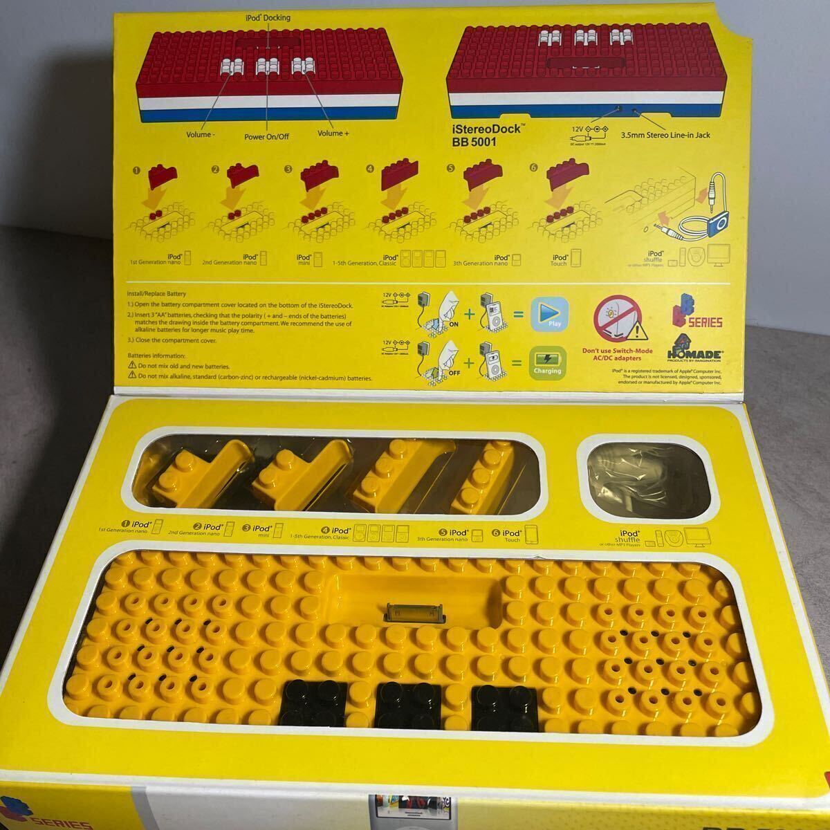 hz102 新品 未使用品 LEGO レゴ レゴブロックipod スピーカー 6-99 BB 5001 大型ブロックスピーカー 便利 オシャレ 黄色 ポータブル _画像1