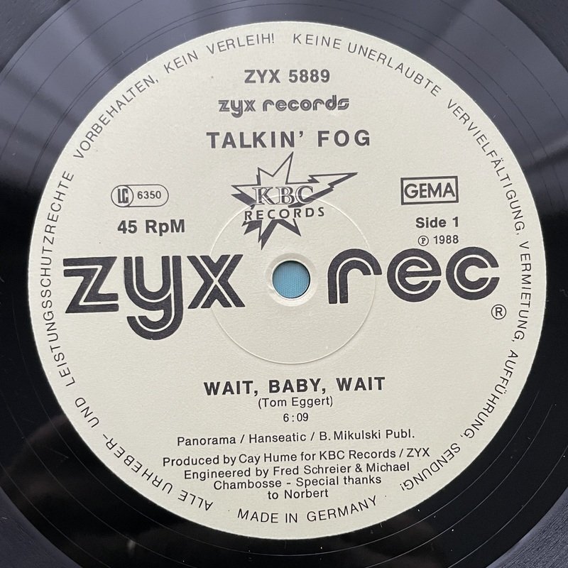 ☆美盤 Talkin' Fog/ Wait Baby Wait 12inch Single EUROBEAT zyx records 5889【ドイツ盤】 LP レコード アナログ盤 10393F3YK4の画像3