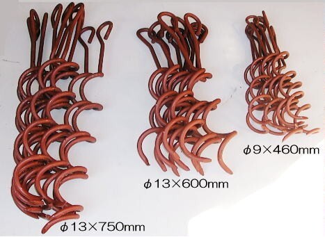 (10本セット) らせん杭 長尺 φ13×750mm 赤錆止め塗装 ラセン杭 (ビニールハウス、パイプ倉庫の固定に) 螺旋杭の画像3