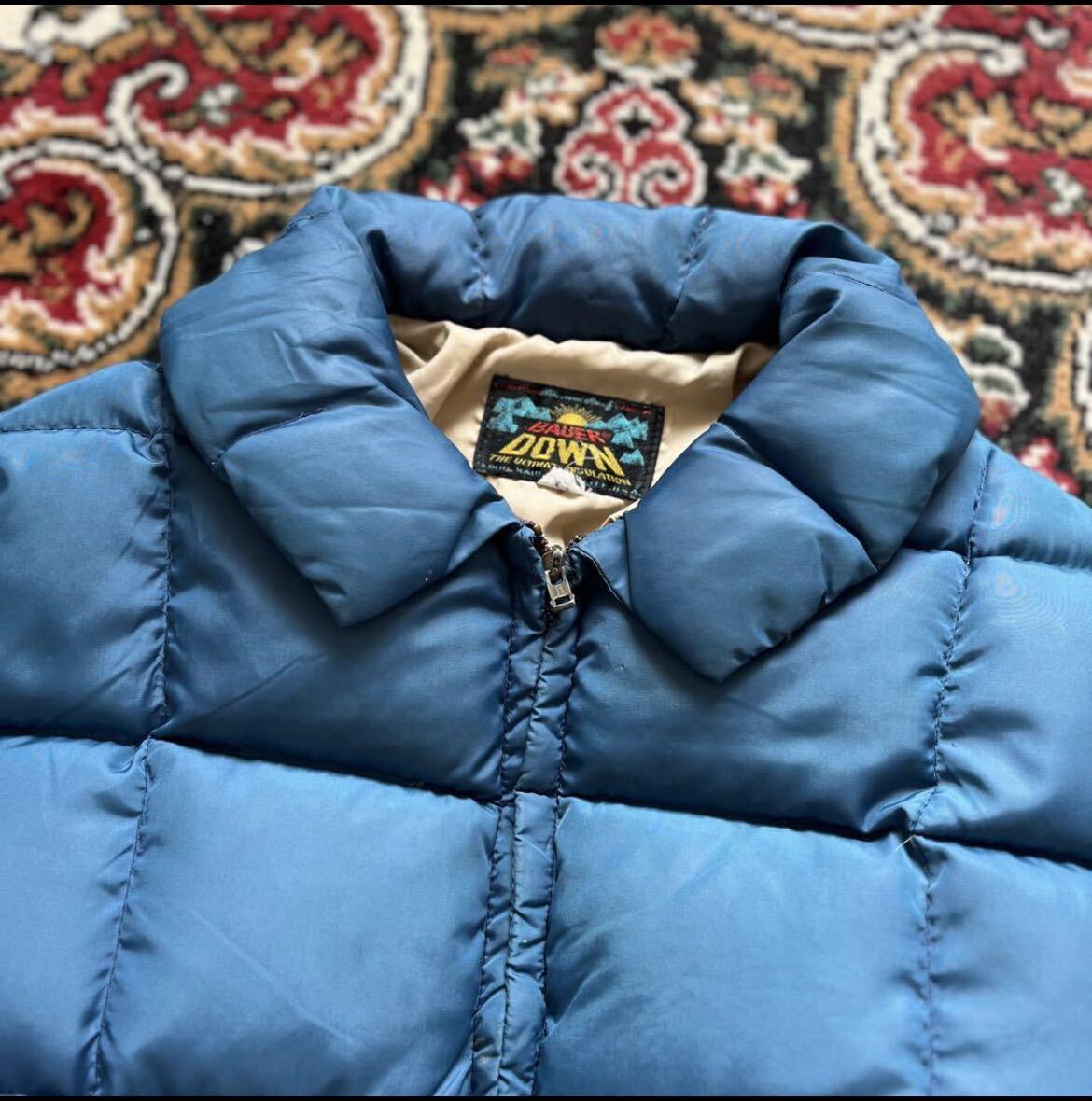 60s 日の出タグ Eddie Bauer キルティング ダウンジャケット M ブルー VINTAGE 実物 50s スカイライナー カラコラム 茶タグ 古着 _画像2