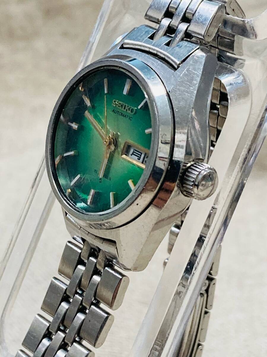 SEIKO lady's 21 stone 2706-0290 AUTOMATIC green face used passing of years storage goods 