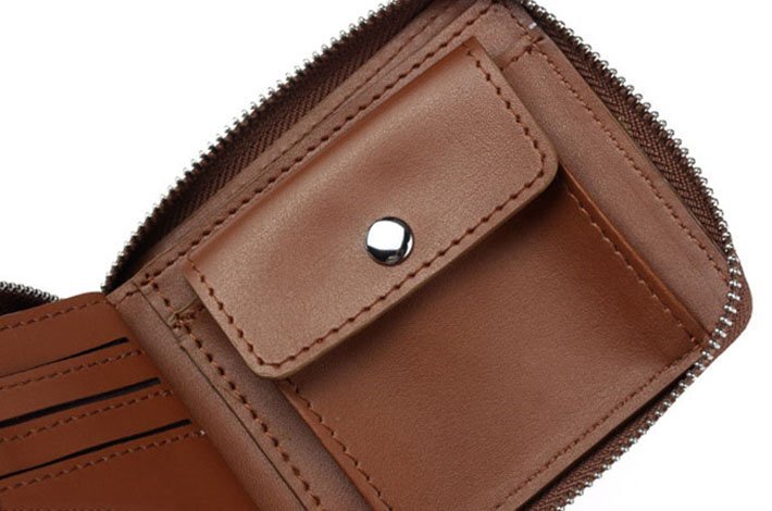 ミニ財布 短財布 財布 メンズ ラウンドジップ パスケース付き ポケット多数 ジッパー 7987759 ダークブラウン 新品 1円 スタートの画像6