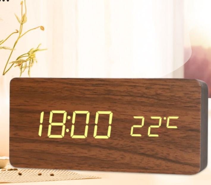 北欧 木目調 置き時計 目覚まし時計 コードレス デジタル時計 おしゃれ 置時計 アラーム 木製 LED表示 7987396 ウッド 新品 1円 スタート