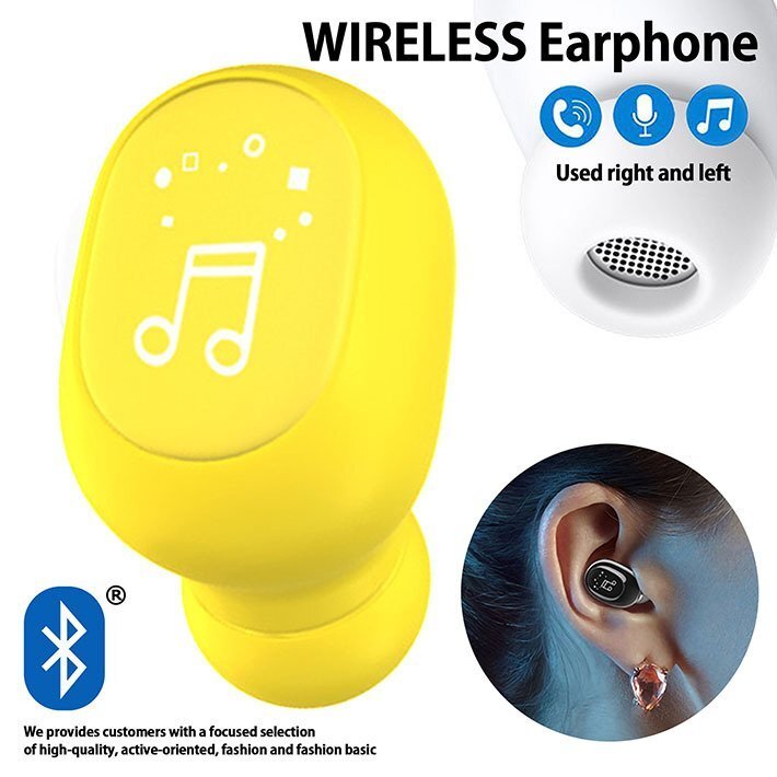 ワイヤレスイヤホン ワイヤレス スポーツ Bluetooth5.1 マイク 左右兼用 片耳 高音質 iPhone android 7987959 イエロー 新品 1円 スタートの画像1