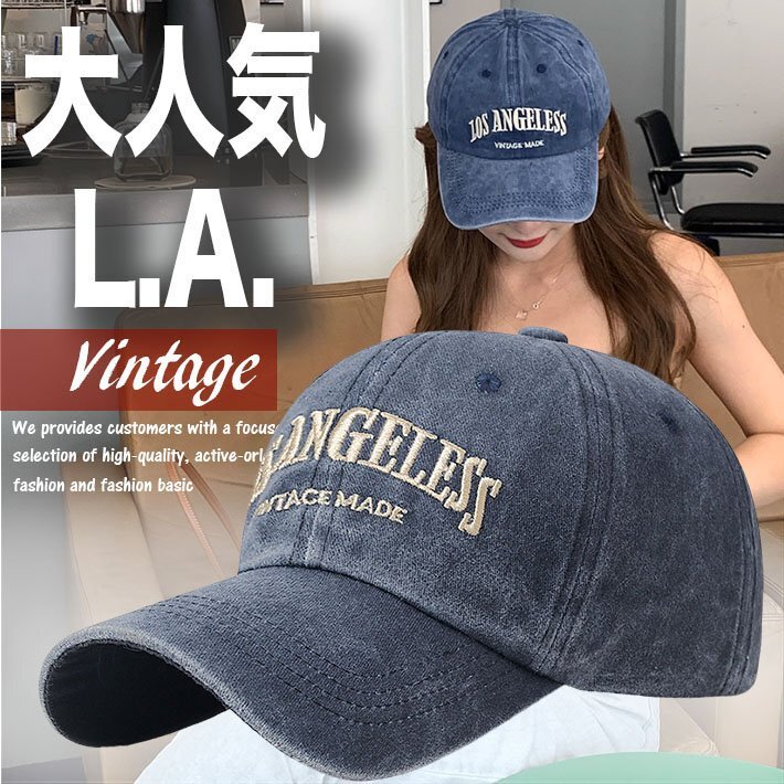 LA ロサンゼルス LOS ANGELESS キャップ 帽子 野球帽 アウトドア メンズ レディース 野球 ローキャップ 7987175 ネイビー 新品_画像1