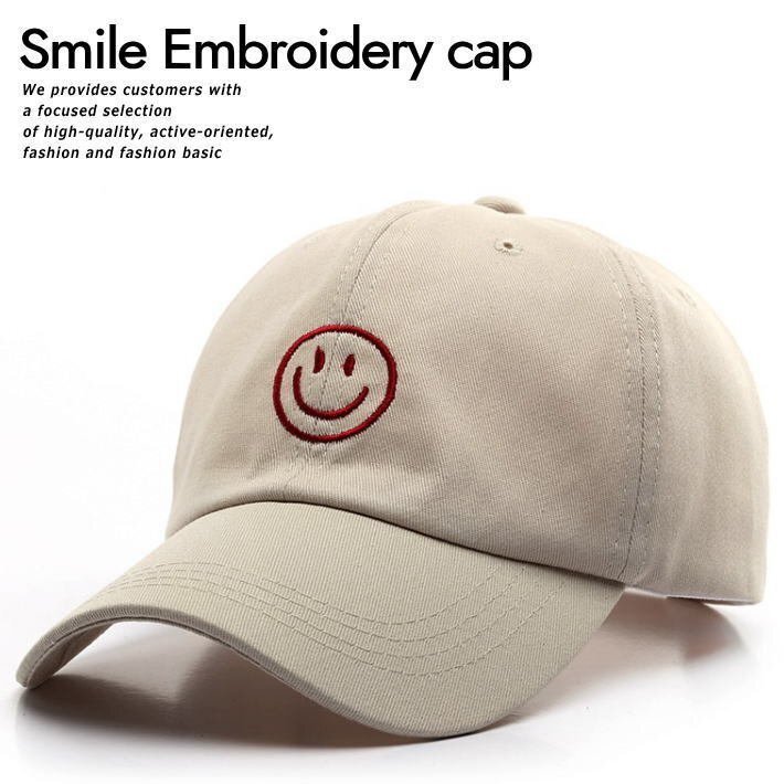 キャップ 帽子 メンズ レディース スマイル 笑顔 ニコニコ 刺繍 シンプル 9009978 T-7 ベージュ　_画像1