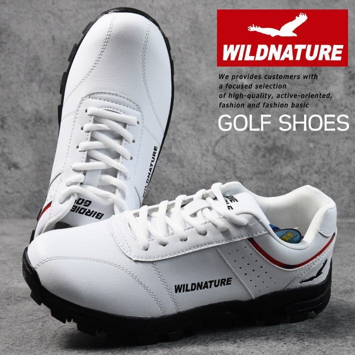 WILDNATURE ゴルフシューズ スニーカー メンズ 靴 男性用 ワイルドネイチャー おしゃれ 2801 ホワイト 25.5cm 新品 1円 スタートの画像1