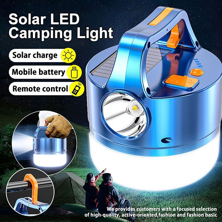 太陽電池 LED ランタン 懐中電灯 充電式 モバイルバッテリー ソーラー アウトドア キャンプ テント 7987732 ブルー 新品 1円 スタートの画像1