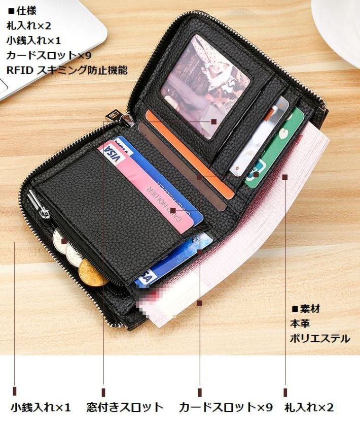 財布 短財布 ミニ財布 メンズ レディース ミニウォレット RFID 多機能 スキミング防止 LTG 7987643 ブラック 新品 1円 スタート_画像4