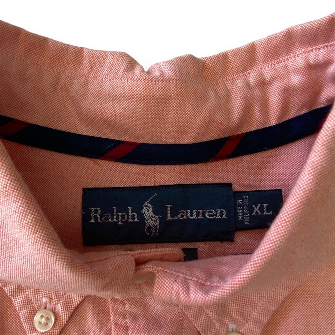 ラルフローレン シャツ 長袖 オレンジ Ralph Lauren 古着 メンズ XL 刺繍ロゴ ボタンダウン B.D クリーニング済み_画像2