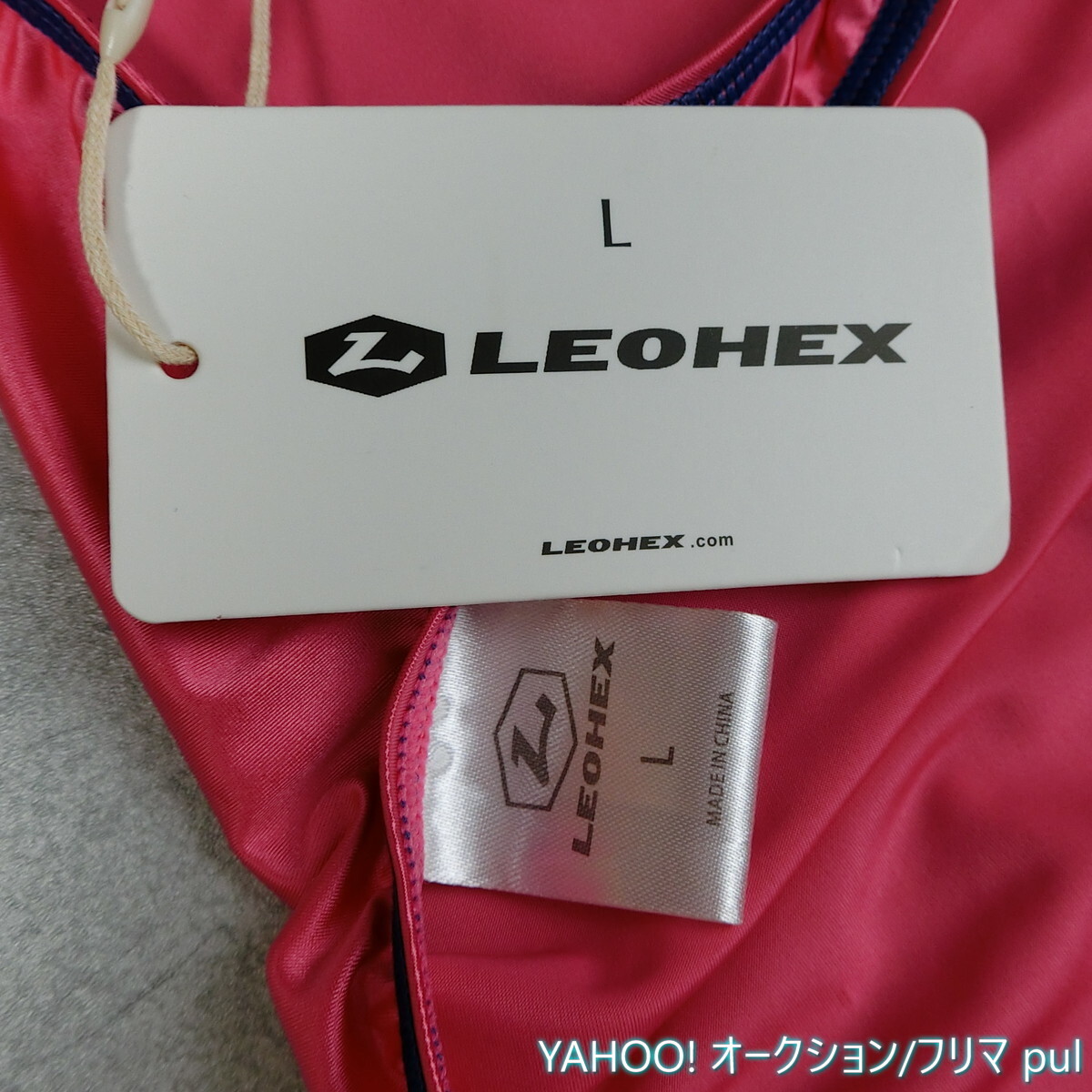 LEOHEX 競泳水着風 スーパーシャイン スムースコントラストステッチ ロゴ レーシングスイムウェア Lサイズ タグ付未使用品_画像3