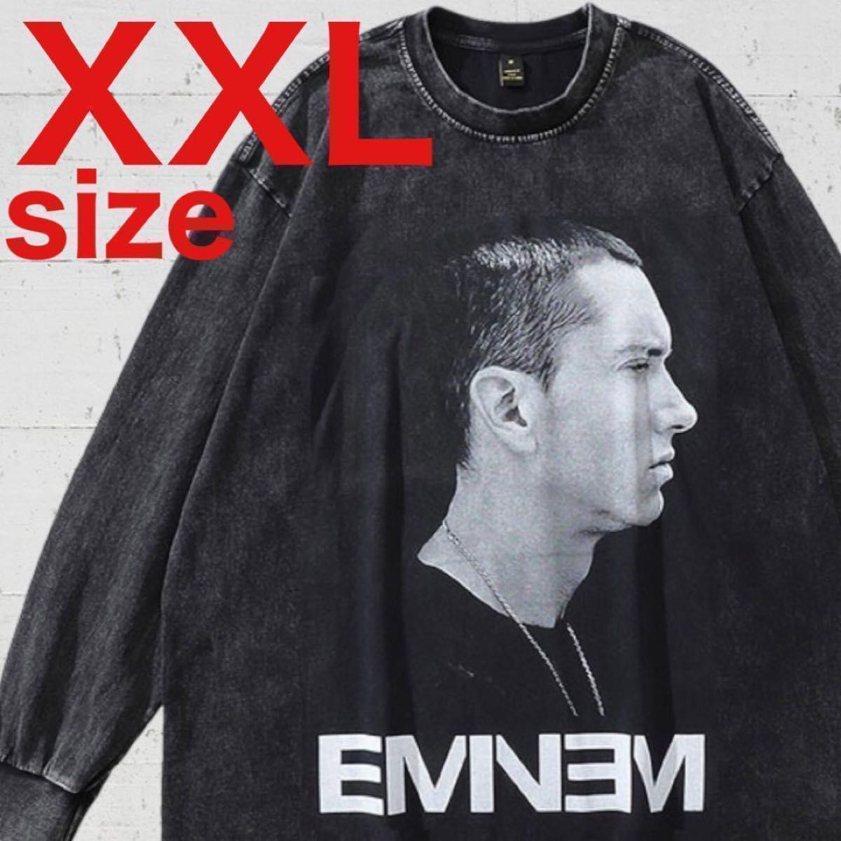 EMINEM　エミネム　BIGモノクロ　ラップ　長袖　Tシャツ　ブラック　XXL