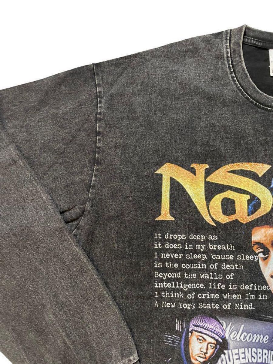 NAS　ナズ　ゴールド　ラップ　ロングスリーブTシャツ　ロンT　ブラック　XXL