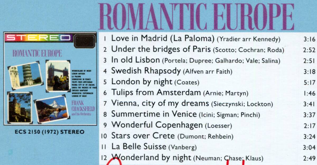 ☆送料込/ フランク・チャックスフィールド Frank Chacksfield / Romantic Europe ＋ Glamourous Holiday / 2in1CDの画像4