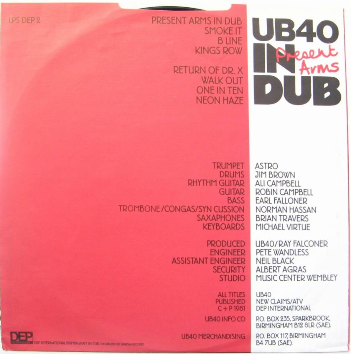 英 レゲー、スカ、ダブ　UB40　LP　Present Arms In Dub　1981年_画像3