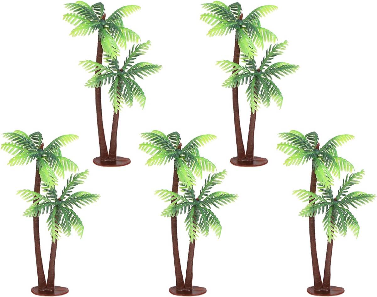 ５点 EXCEART ココナッツヤシの木 モデルツリー ヤシの木 人工観葉植物 置物 グリーン ミニチュア リアル フェイク イン_画像3