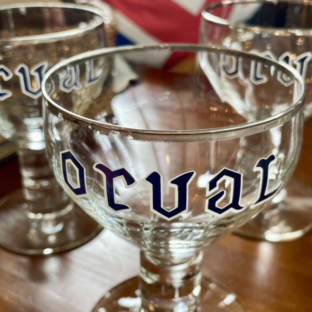 r197 ベルギー オルヴァル グラス 聖杯型 ゴブレットグラス 3点 カッコイイヴィンテージグラス コレクション ビールグラス の画像2