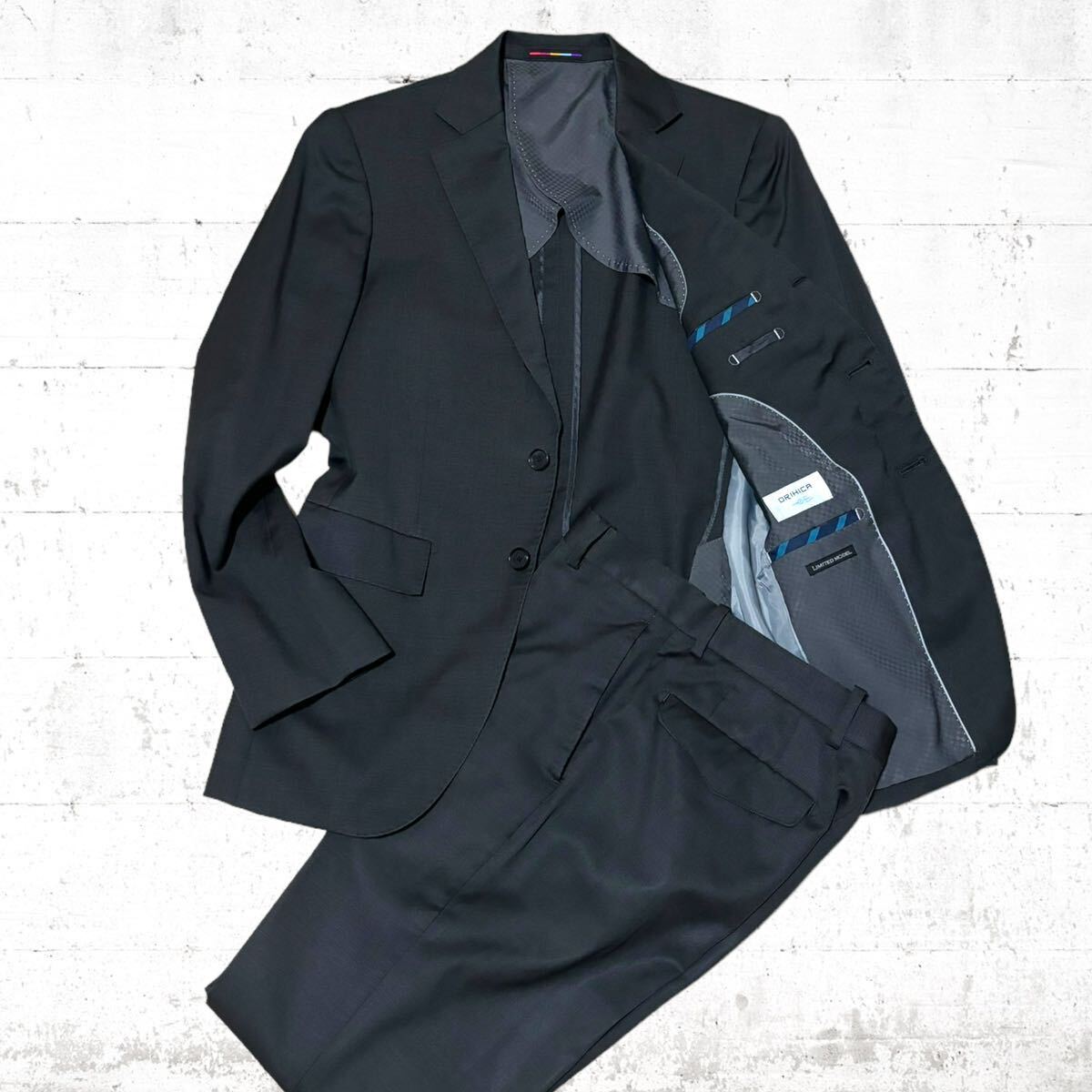 ORIHICA REDA スーツ セットアップ 上下 黒色 ブラック S サイズ 限定 165 2b 3b オリヒカ レダ ダークブラウンジャケット パンツの画像1