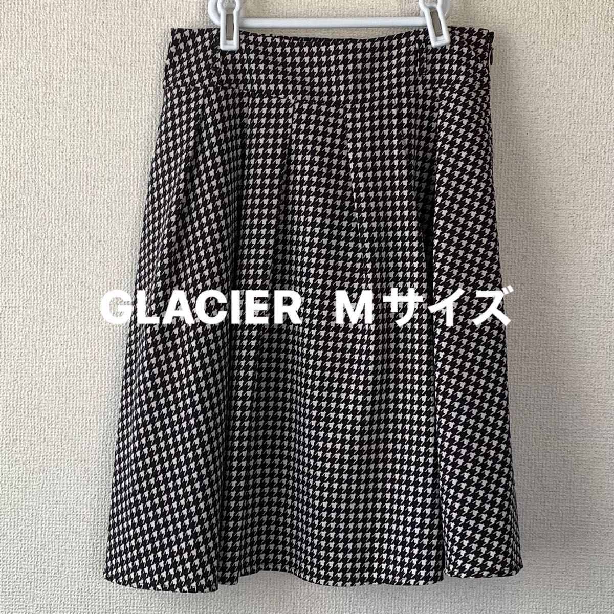 GLACIER 千鳥　膝丈　プリーツ　フレア　スカート　Mサイズ