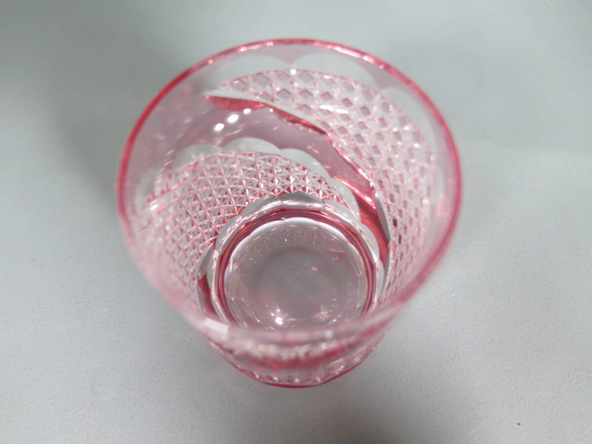 未使用★江戸切子 ペアロックグラス 赤 緑 伝統工芸士 篠崎英明 工芸ガラスの画像6