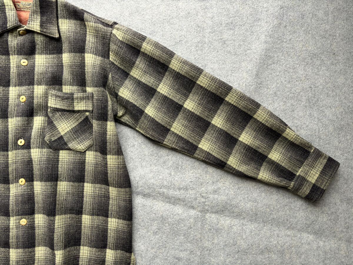 60s チェック ウールシャツ ジャケット ビンテージ ☆ 50s PENDLETON ralph lauren 開襟 オープンカラー レーヨン オンブレ シャドーの画像5