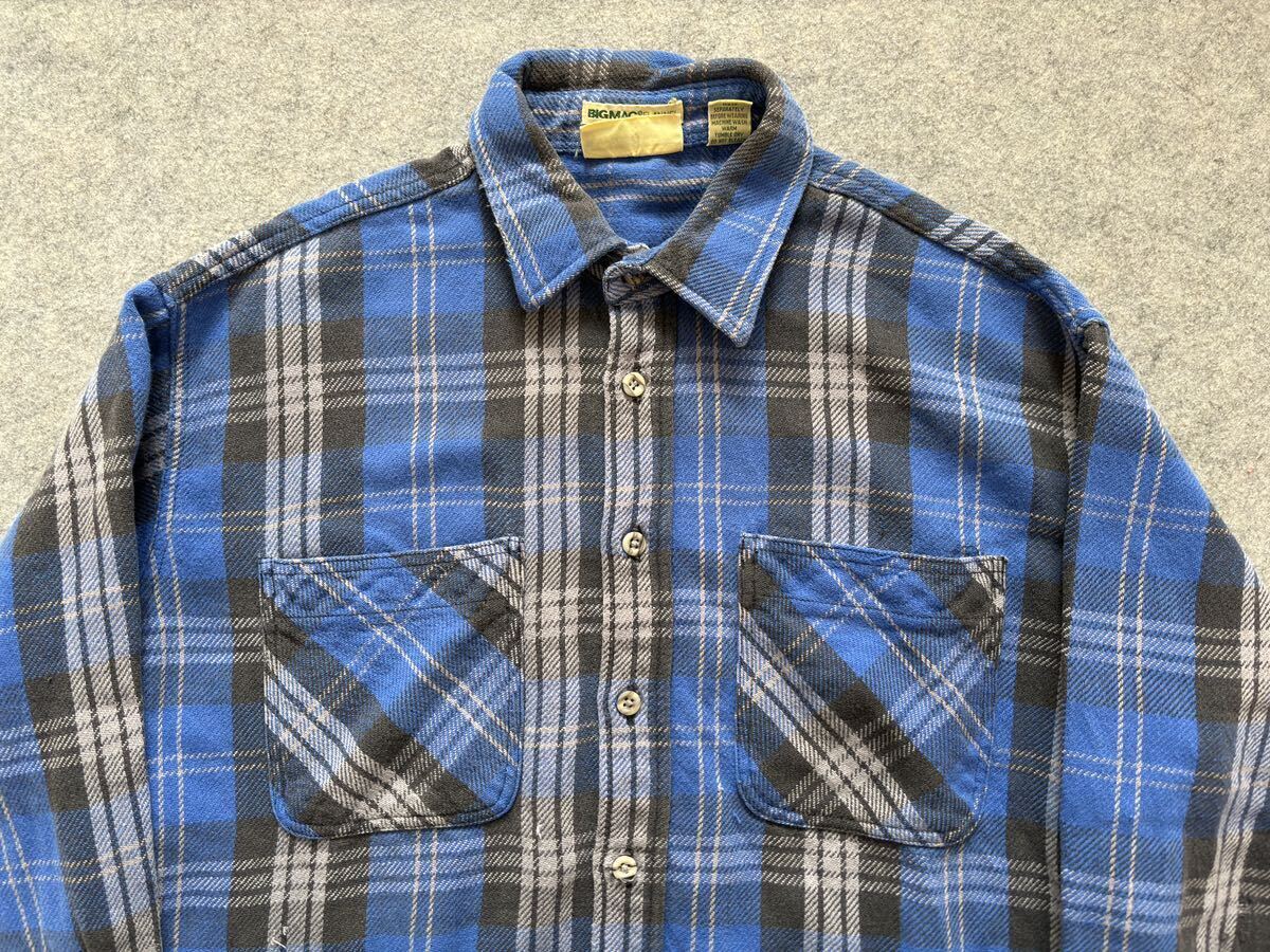 配色◎ 90s BIGMAC ブルー チェック ネルシャツ XL ビンテージ ☆ 60s 80s USA FIVE BROTHER sears bigyank Pendleton オンブレ レーヨンの画像2