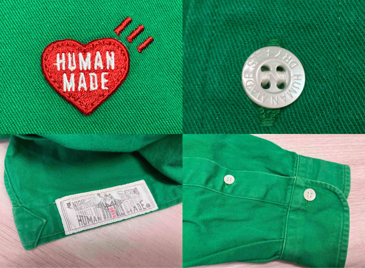 HUMAN MADE/ヒューマンメイド　ボタンダウン長袖シャツ　ワンポイント　ワッペン　刺繍　ロゴ　コットン　厚手　サイズL_画像5