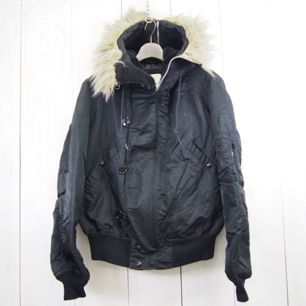 USA製 アルファインダストリーズ ALPHA INDUSTRIES ATTACHED HOOD N-2B フライトジャケット(M)ブラックの画像1