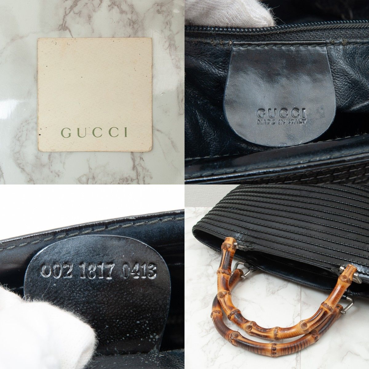 【良品】GUCCI (グッチ)バンブー パテントレザー ハンドバッグ ブラック 黒 002 1817 0413 レディース 中古 