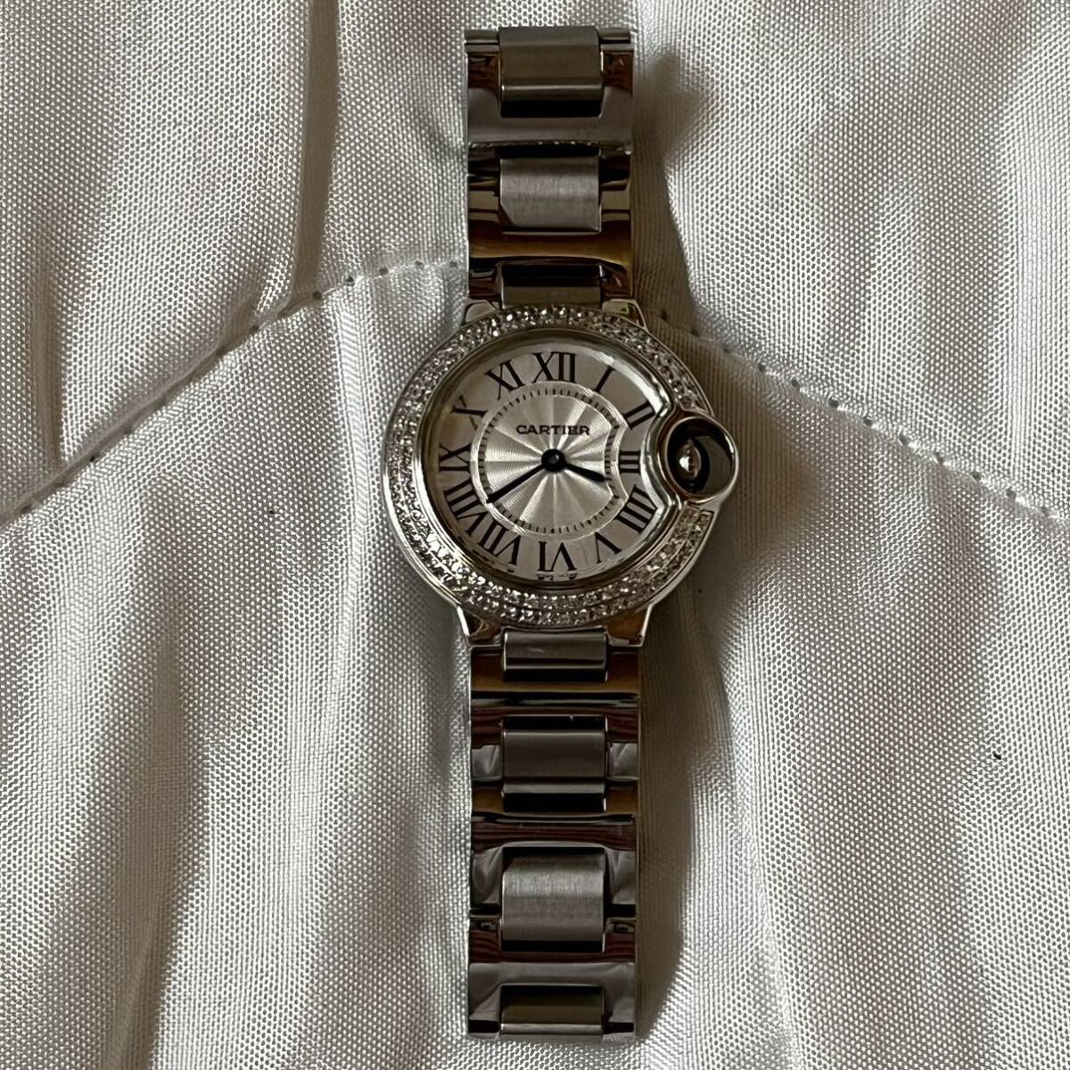 カルティエ Cartier バロンブルー ベゼルダイヤ 現状不動 ステンレス 腕時計 _画像2