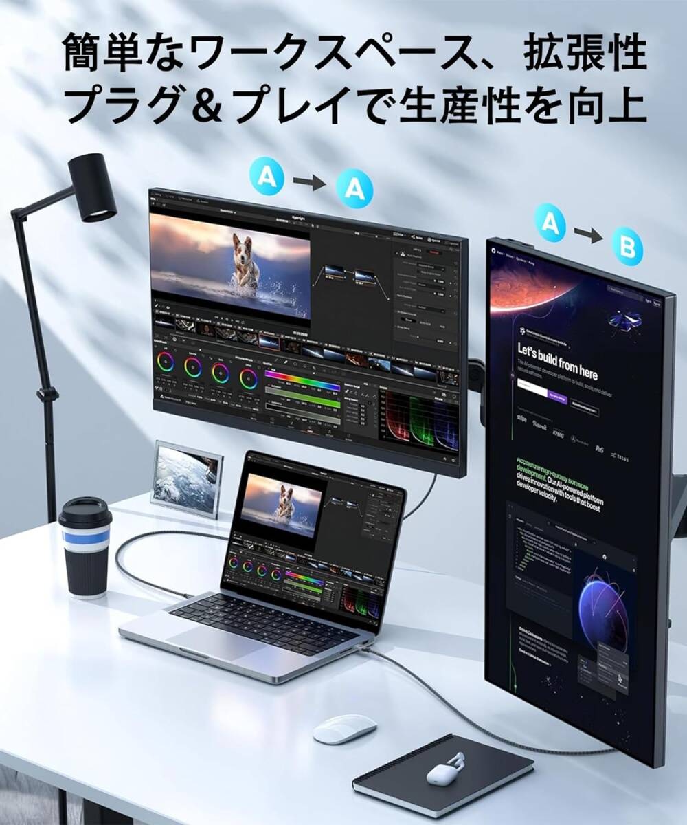 KHkuahai HDMIケーブル タイプc【2024年新登場-8K超高速版】USB C HDMI 2.1 変換ケーブル 2M 8K＠60Hz (4K@144Hz 120Hz に対応) 映像出力の画像3