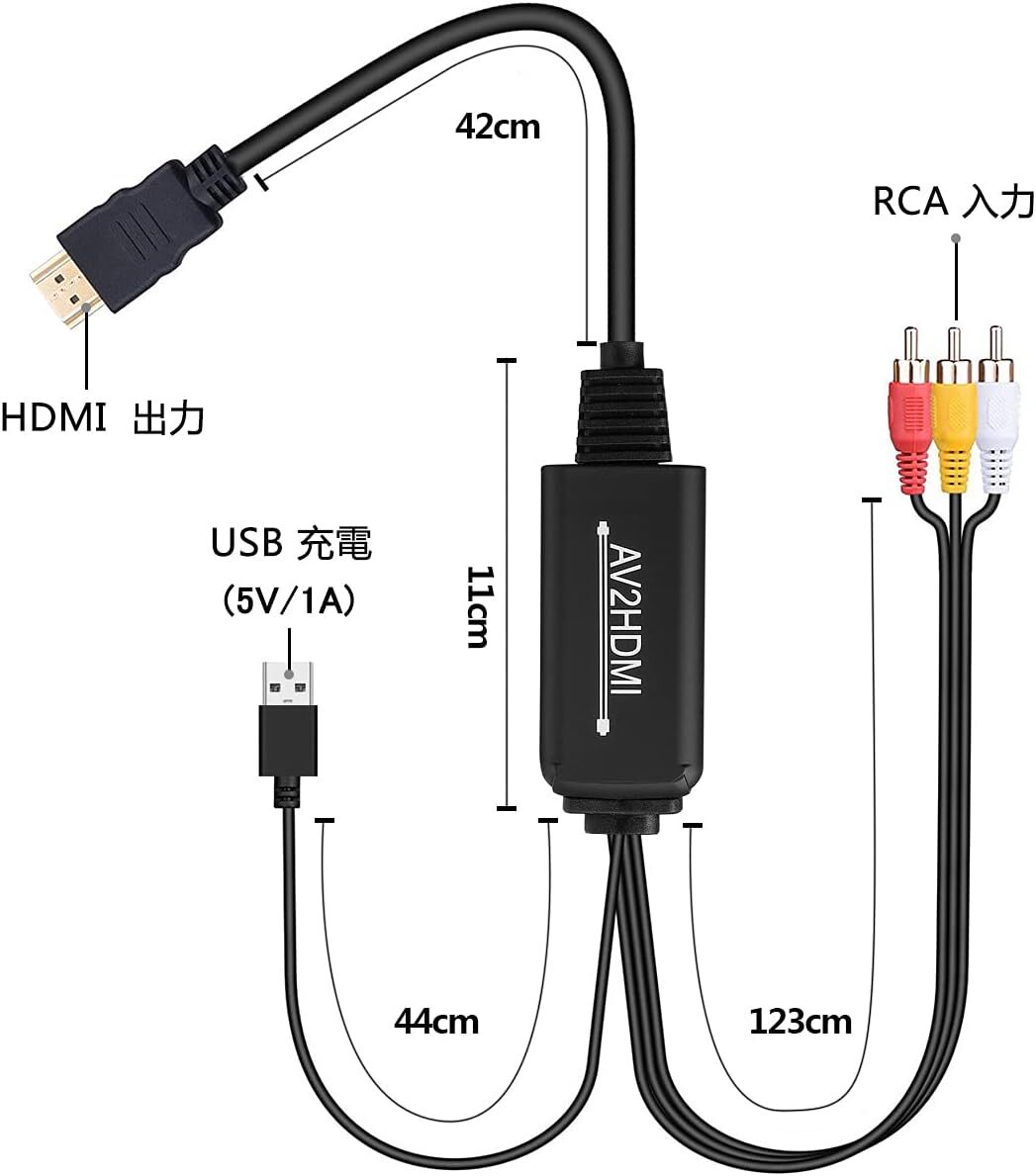 RCA to HDMI 変換ケーブル コンバーター RCA コンポジット 720P 1080P CVBS AV to HDMI 変換 （赤、白、黄） 三色コード の画像6