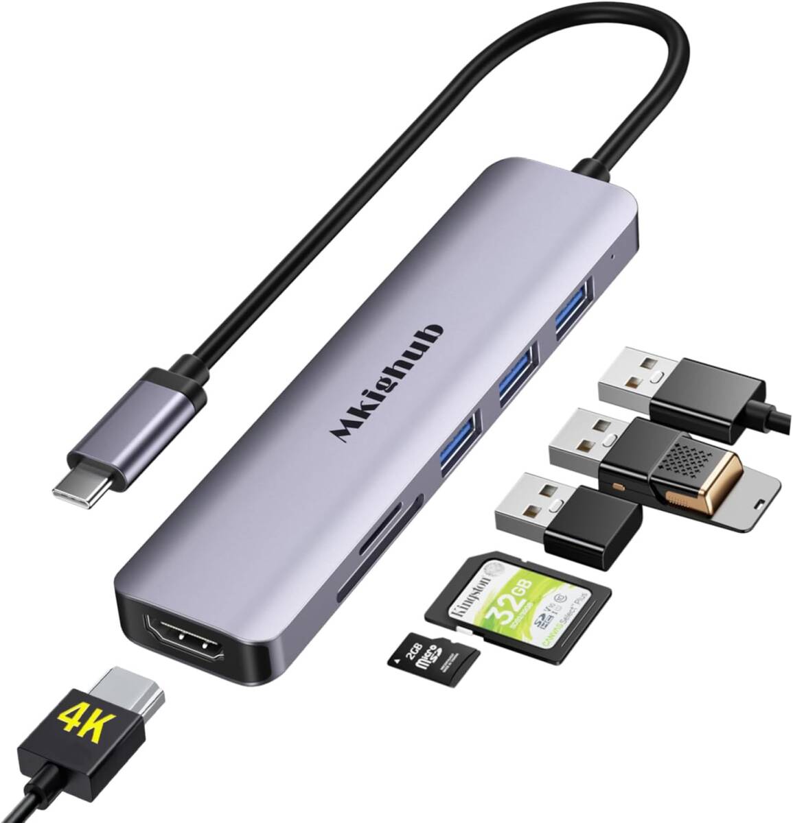 USB C hub 6-IN-1 Type C HDMI hub type C enhancing HDMI4K@30Hz/ USB3.0*1,USB2.0*2/USB-C PD100W sudden speed charge,TF&SD slot Thunderbolt
