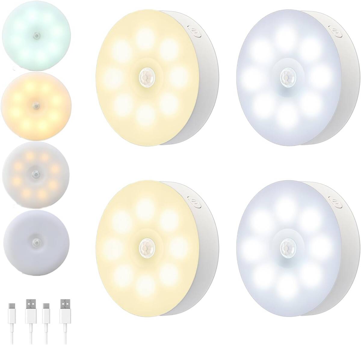 ZHOUMIN LEDセンサーライト 室内 自動点灯 TypeC充電式 2色（8+8 LED） 人感センサーライト 授乳ライト 間接照明 足元灯 【4点セット】の画像1