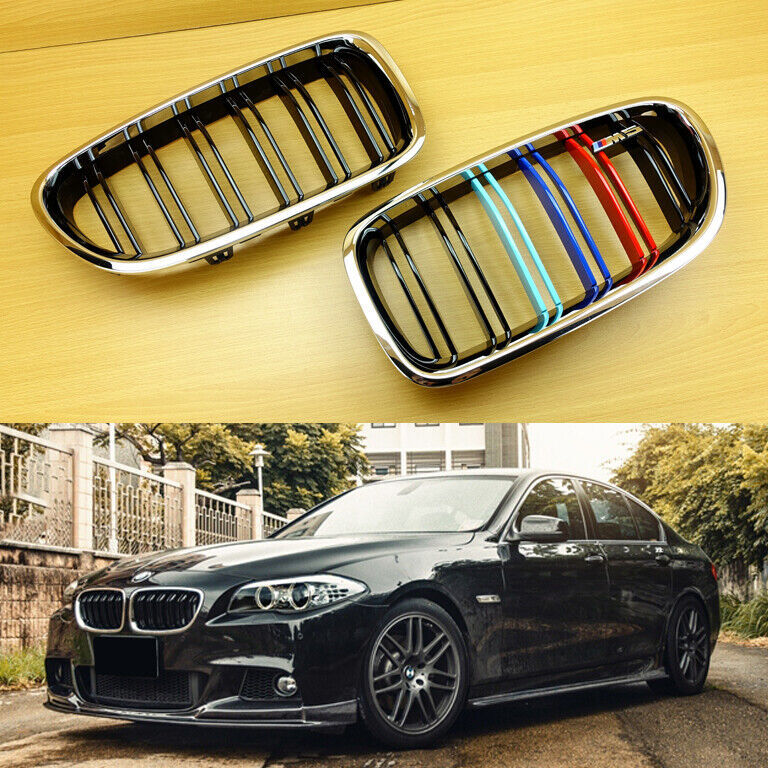  highest grade quality ^M5 emblem .BMW 5 series F10 F11 chrome plating frame + lustre black M color 3 color double bar front grille ABS made 2010-2016