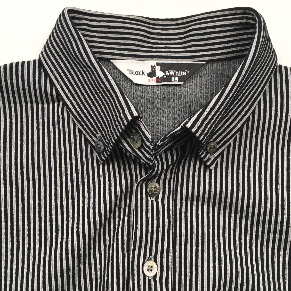  ultimate beautiful goods [Black&White/ black & white ] elegant stripe pattern *sia soccer cloth B.D polo-shirt with short sleeves L thin men's Golf wear made in Japan 