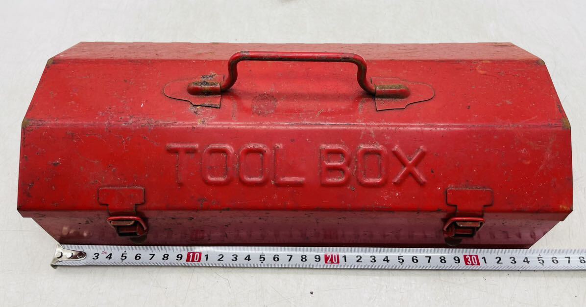 【中古】TOOL BOX 工具箱 ツールボックス 赤色 ビンテージ感 収納 ニッパー ノミ パーツ 混在 現状品 まとめ DM0325Mの画像8