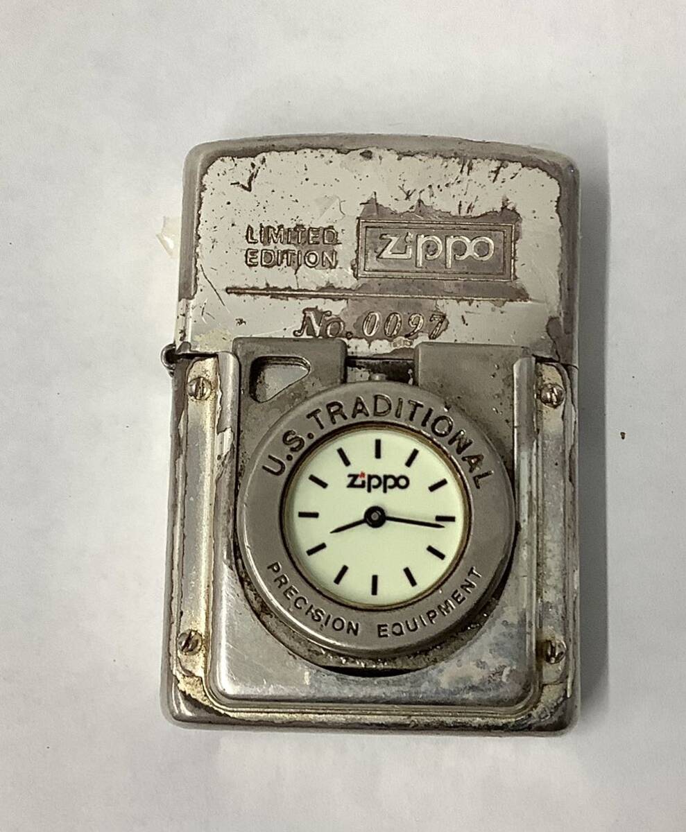 #12971Ｂ ZIPPO/ジッポー U.S.TRADITIONAL TIME LITE タイムライト 時計付き 1996年製【動作未確認/火花確認済み】の画像1