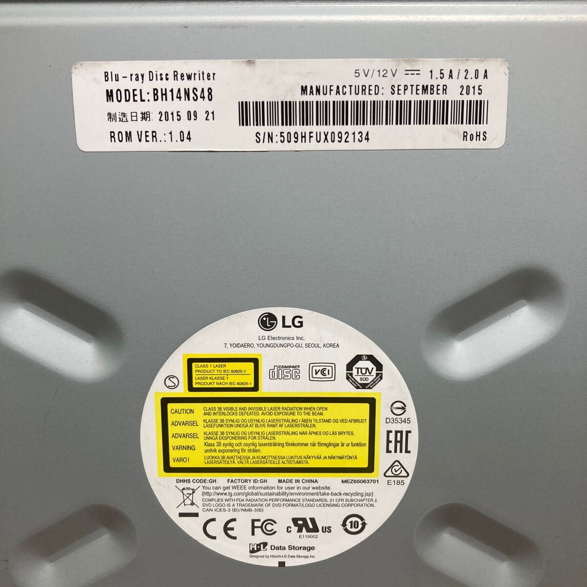 GK 激安 DV-79 Blu-ray ドライブ DVD デスクトップ用 LG BH14NS48 2015年製 Blu-ray、DVD再生確認済み 中古品の画像2