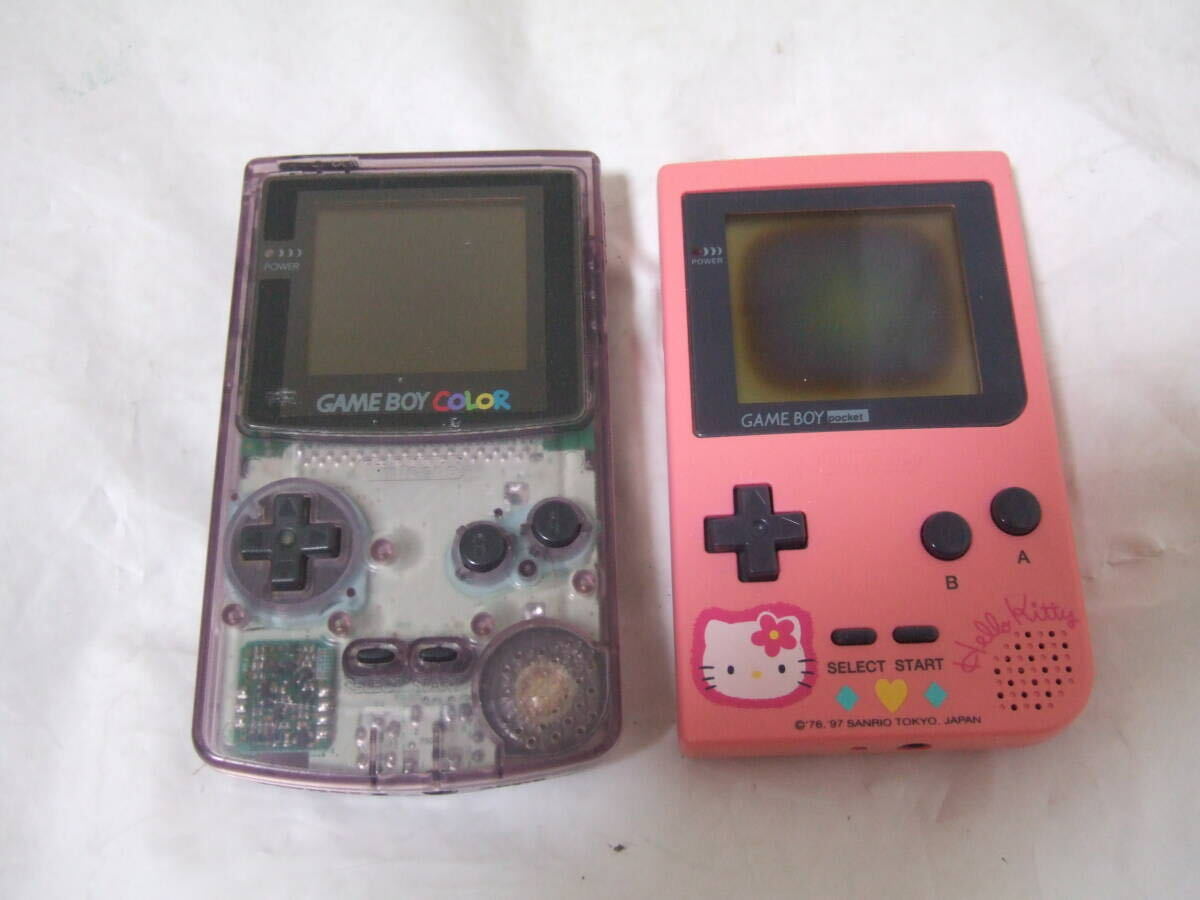  ジャンク ゲームボーイ2点まとめて GAMEBOY COLOR ゲームボーイカラー スケルトン CGB-001/ゲームボーイポケット ハローキティー MGB-001