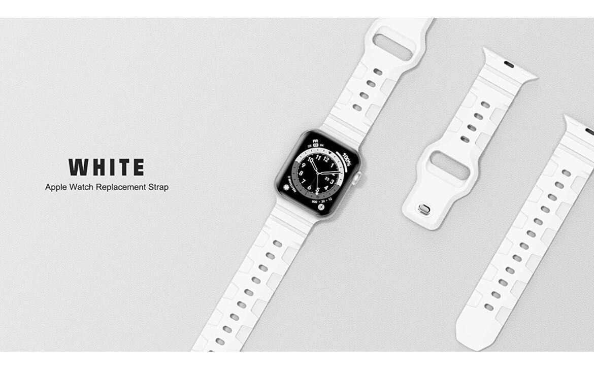 コンパチブル Apple watch バンド 42/44/45/49mm交換用 シリコンバンド スポーツバンド 長さ調整可能 シリコンブラック　白全シリーズ対応