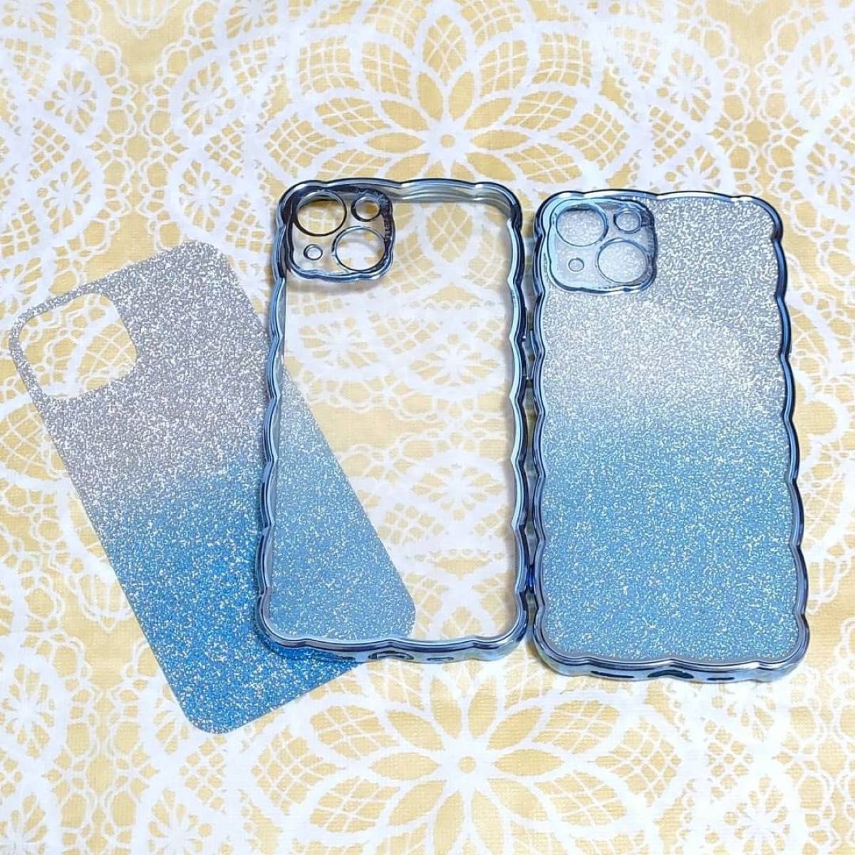値下げ！！大人気 iPhone14 韓国 2way グラデーション ラメ ブルー 水色 かわいい きれい