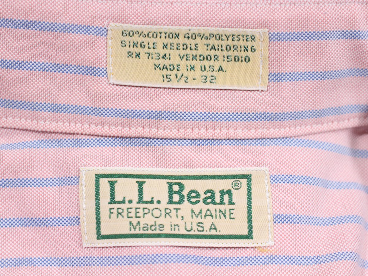 ビンテージ USA製 L.L.Bean LLビーン オックスフォード 長袖ストライプシャツ 15 1/2-32の画像3