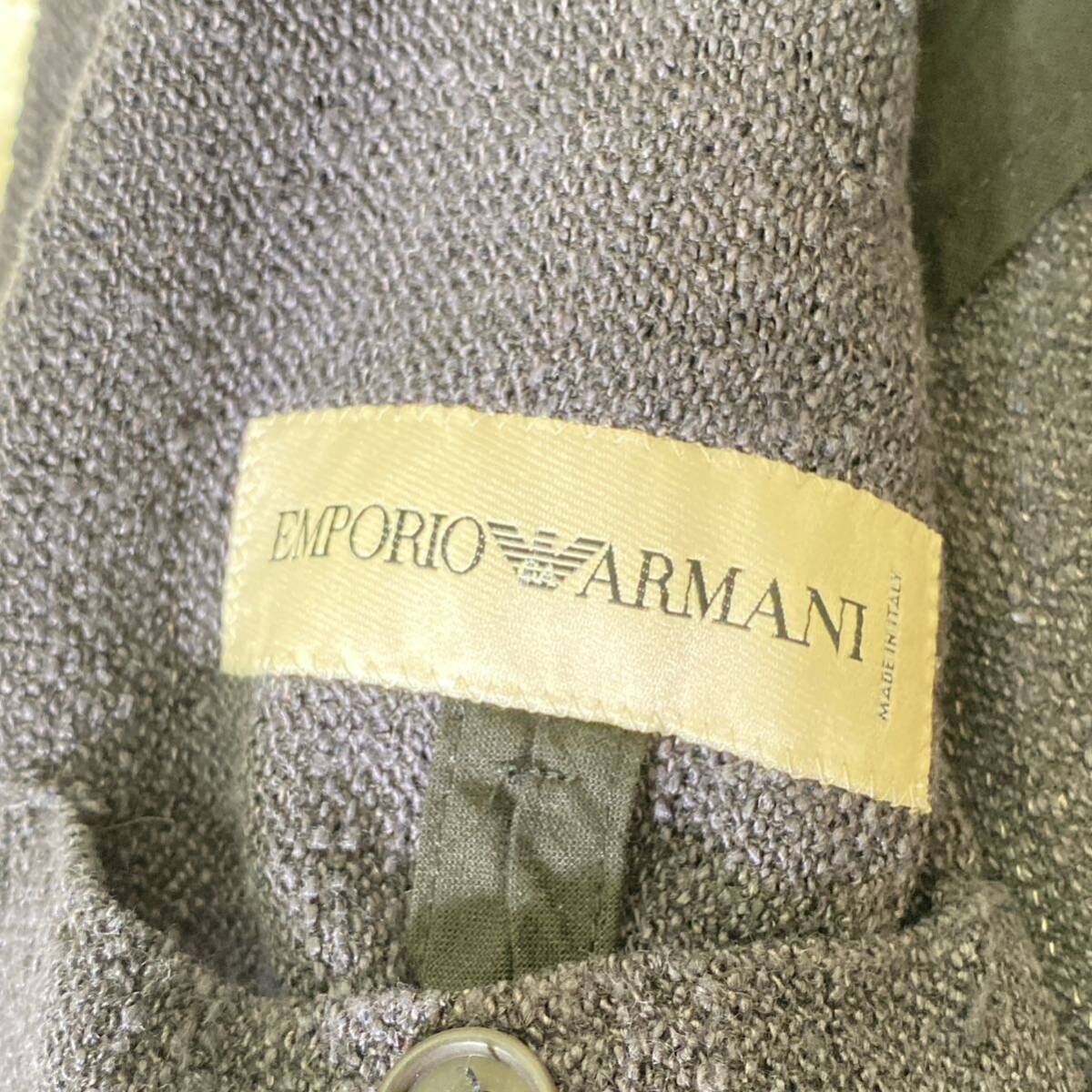 極美品 Lサイズ リネン エンポリオアルマーニ EMPORIO ARMANI テーラードジャケット ダークグレー サマー M 48号 春夏 2B_画像4