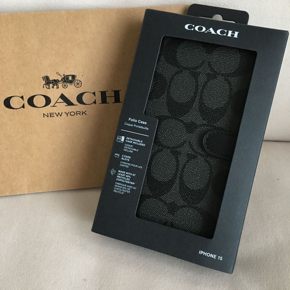 新品　COACH コーチ 定価23,100円 レザー iPhone 15 ケース　手帳