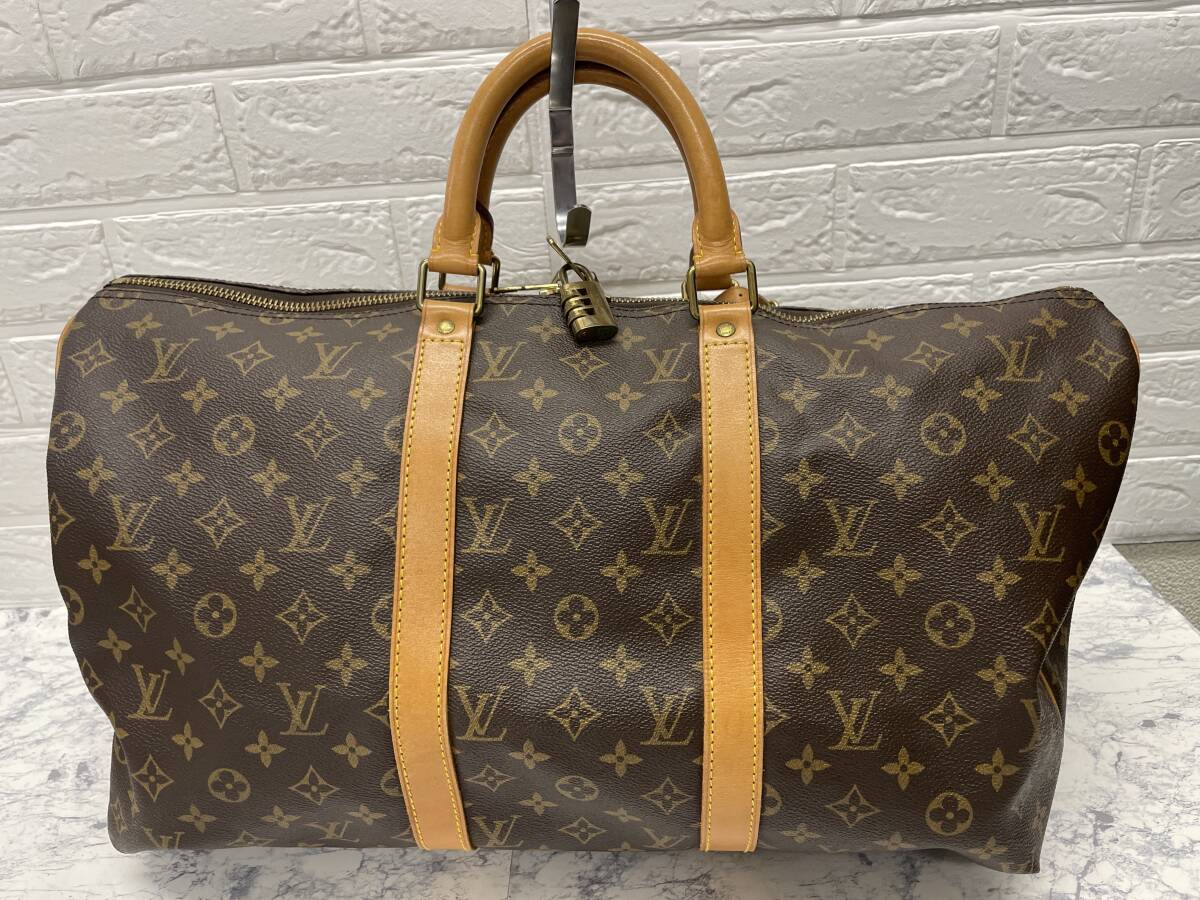 LOUIS VUITTON ルイヴィトン M41426 モノグラム キーポル 50 ボストンバッグ ブラウン トラベル 旅行バッグ USED ダイヤル式 パドロック の画像2