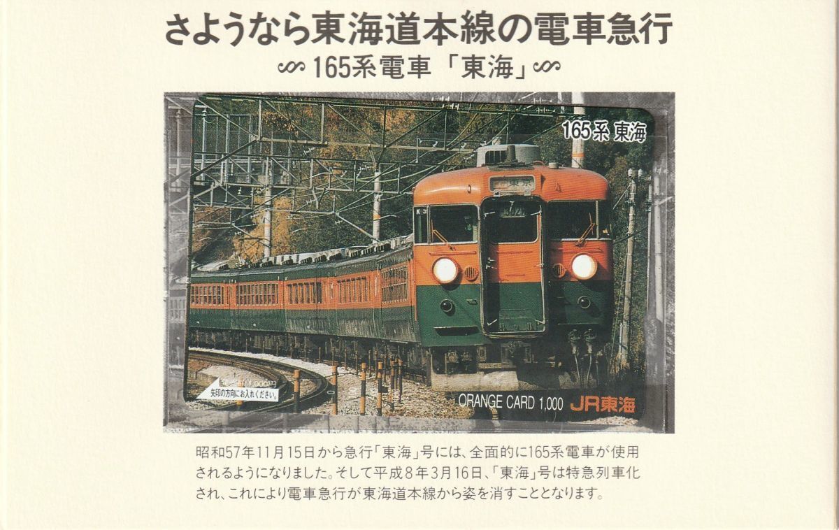 KZ999.『さようなら　急行東海』オレンジカード　平成8年3月15日　JR東海_画像5