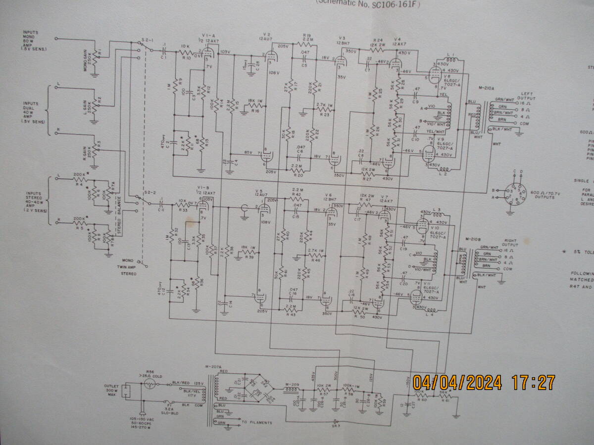 英文 マッキントッシュ STEREO POWER AMPLIFIER MC240 用 オーナーズマニュアル書（回路図つき）の画像9