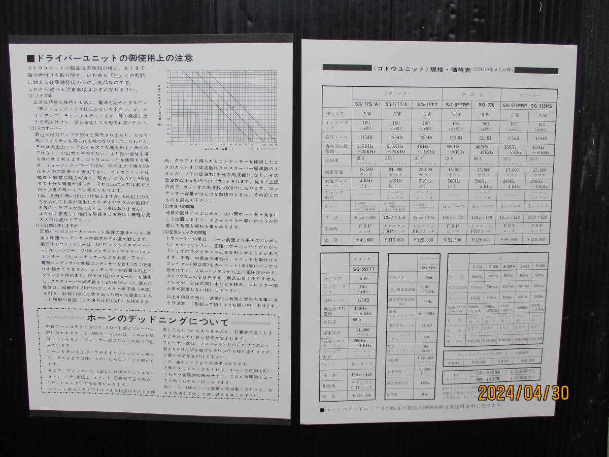 昭和50年8月発行の貴重なカタログ「GOTO　UNIT　CATALOG」_画像7