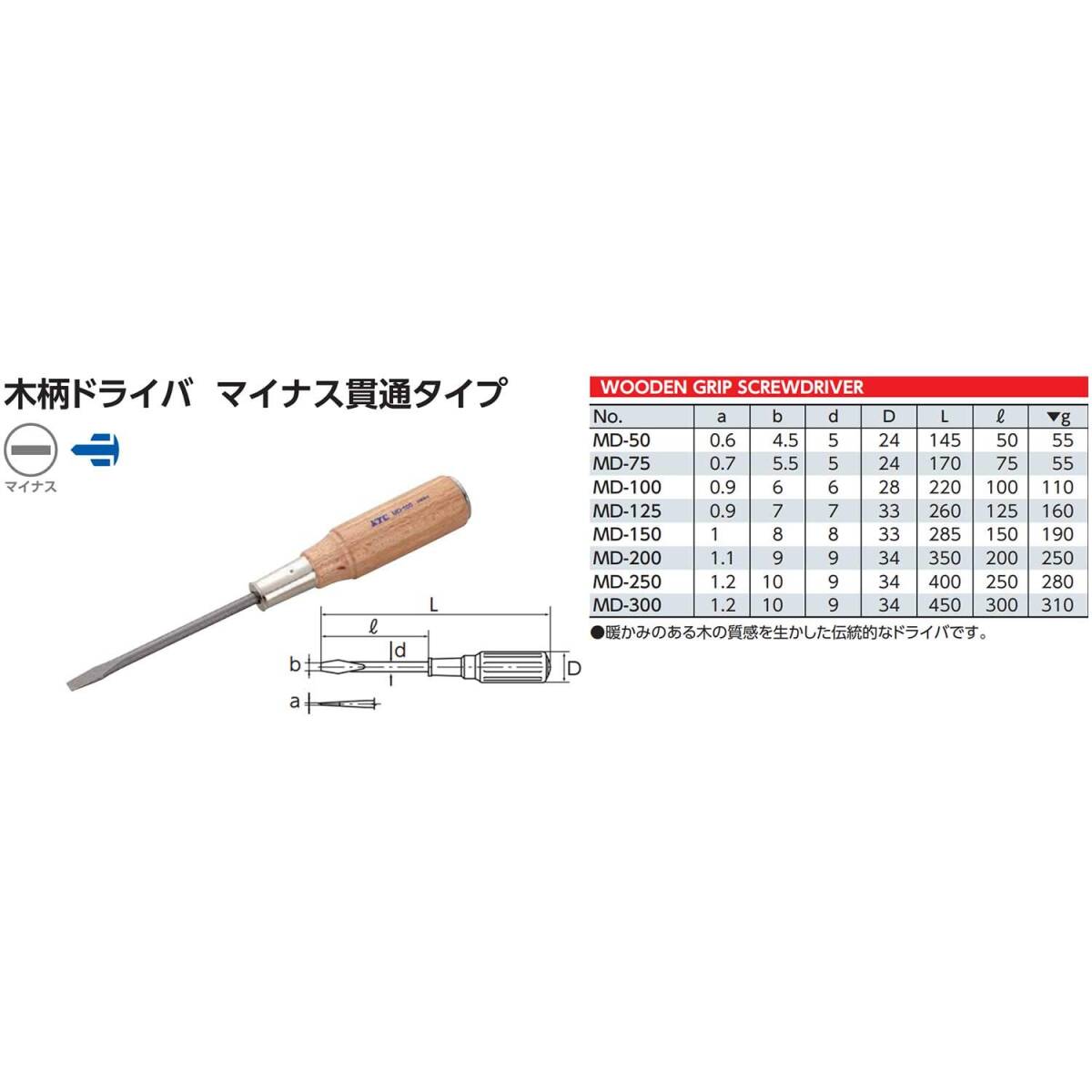 京都機械工具(KTC) 木柄ドライバー マイナス貫通タイプ MD-250_画像2
